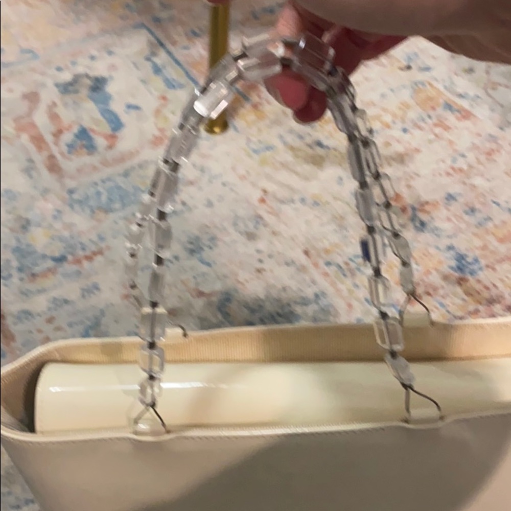 Stuart Weiztman Cream Patent Bag With Beaded Strap - image 7